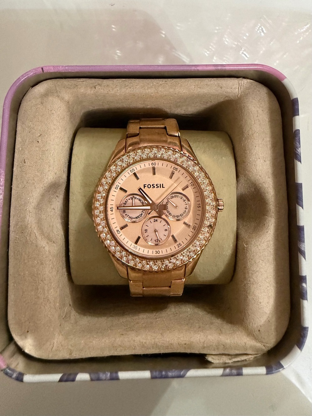 Fossil Rose Gold Crystal-Trim Multifunction Women's Watch